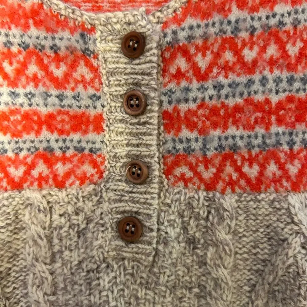 Free People fisherman  knit cap sleeve babydoll  fair isle wool sweater top. XS